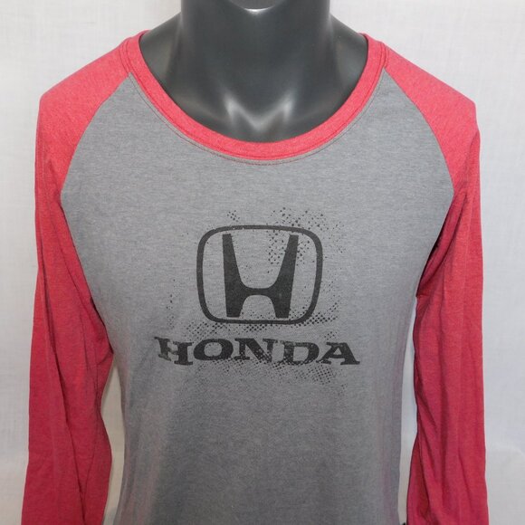 HONDA Spellout Logo Cars Womens XL Red Gray Long Sleeve Raglan Shirt - Picture 2 of 8